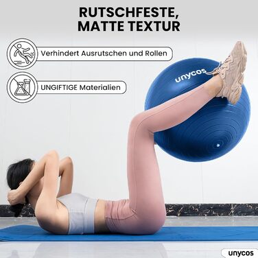Фітбол Unycos 55/65/75 см для фітнесу, йоги, балансу та корекції. З насосом, BPA-Free, антивибуховий. #10 Зелений (55 см, #07 Темно-синій)