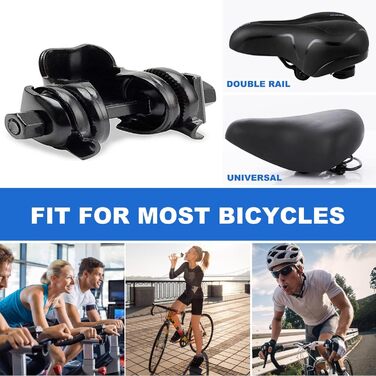 Велосипедне сідло з гелевою вставкою, широке, м'яке, комфортне, дихаюче, амортизуюче, ергономічне, з водонепроникним чохлом, чорне