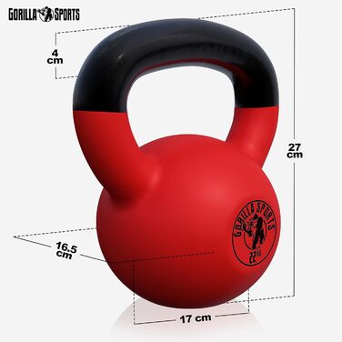 Гиря GORILLA SPORTS 22 кг – гіря для фітнесу та кросфіту, чавунна, з вініловим покриттям, для тренувань у спортзалі та вдома