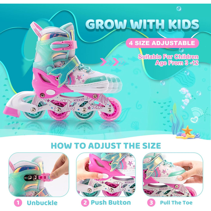 Інлайнери NEMONE для дівчаток, 4 розміри, регульовані, блакитний/фіолетовий, для дітей, 37-39 EU