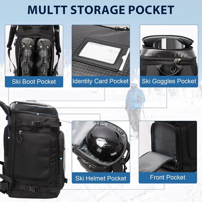 Чорний рюкзак HP 70L для гірськолижного спорядження з відділенням для шолома