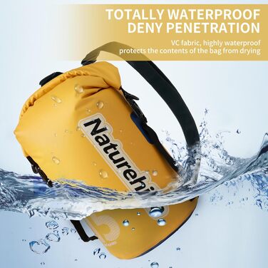Водонепроникний рюкзак Naturehike Dry Bag – 15L/10L, для каякінгу, риболовлі, рафтингу та інших водних видів спорту (Жовтий, 15L)