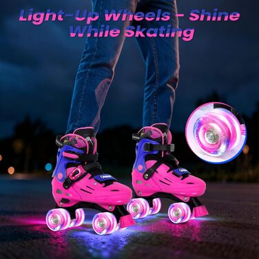Роликові ковзани Nattork для дітей, регульовані, з LED, рожево-блакитні, розмір EU 37-41