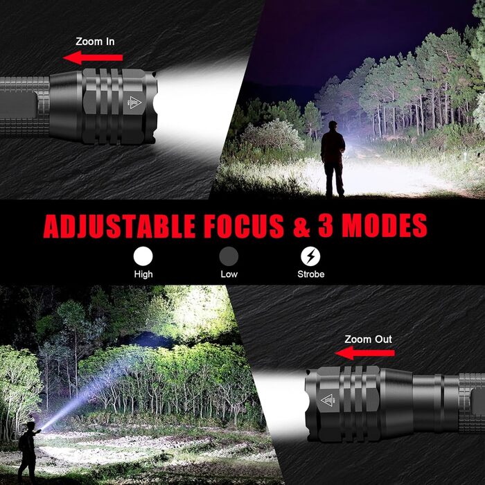LED ліхтарик Gearlite 4000 Lumen: 2 шт. в комплекті, водонепроникний, з зумом, для кемпінгу, туризму, екстрених ситуацій, з чохлом (3 режими)