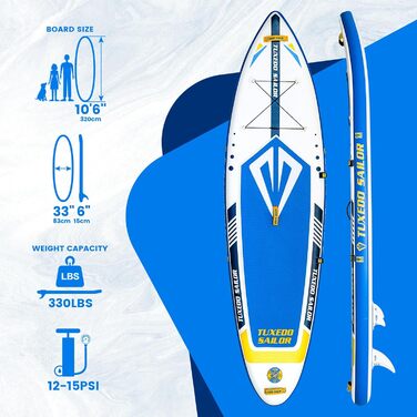 Надувний SUP Борд Tuxedo Sailor Stand Up Paddle Board з преміум аксесуарами для дорослих та підлітків