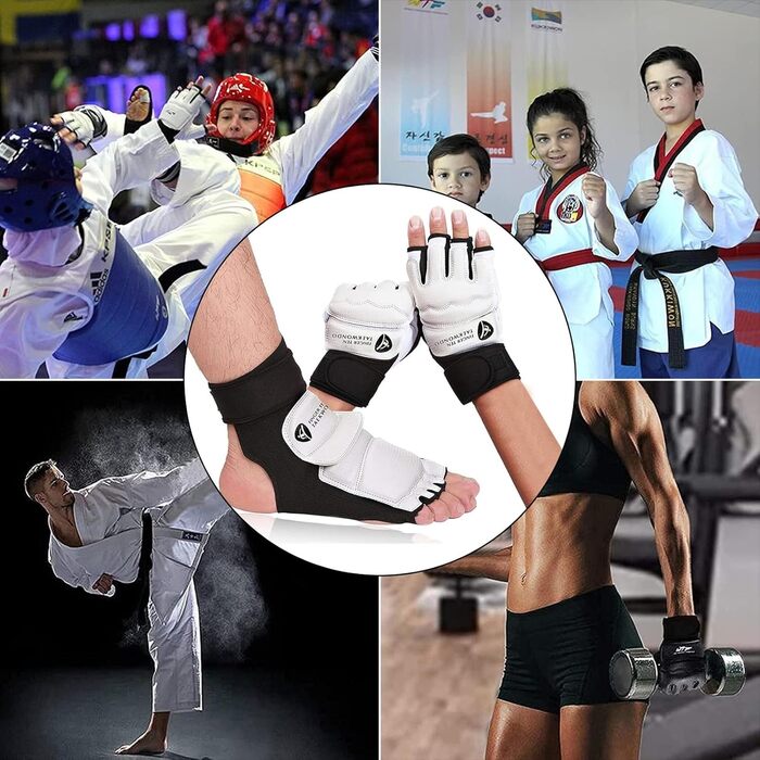 Набір рукавичок та захисту для ніг Taekwondo, боксерські рукавички для чоловіків, жінок, молоді, захист кісточок, MMA рукавички, тренувальні рукавички для боксерського мішка, бокс, спортивні тренування