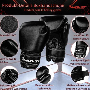Набір для боксу MOVIT 25 кг: боксерський мішок 80x30 см, рукавички 12oz, бинти, для дорослих, чорний/білий