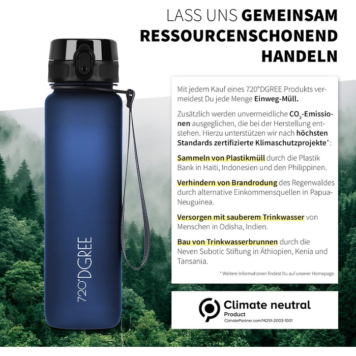 Спортивна пляшка для води 720°DGREE uberBottle з ситом, 1000 мл, Tritan, BPA-free, Sapphire Blue (Блакитний) — для фітнесу, школи та спорту