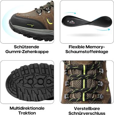Чоловічі водонепроникні трекінгові черевики NORTIV - легкі, для хайкінгу та кемпінгу, 43 EU, чорний, коричневий, жовтий