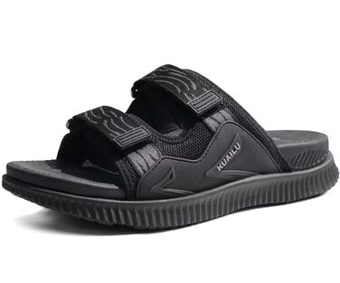 Чоловічі спортивні сандалі KuaiLu з м'якою устілкою, літні шльопанці на липучці, чорні, розмір 43 EU