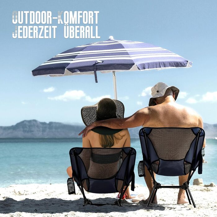 Складний туристичний стільчик Hochlehner з підголівником, 150 кг, ультралегкий, портативний, з кишенями та сумкою для кемпінгу, пляжу, відпочинку на природі та піших прогулянок (Indigoblau)
