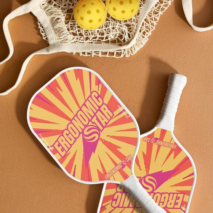 Набір для піклболу Ergonomicstar: фібергласові ракетки, 4 м'ячі, сумка та чохол. Легкі ракетки для початківців, підходять для гри в приміщенні та на вулиці (помаранчеві)