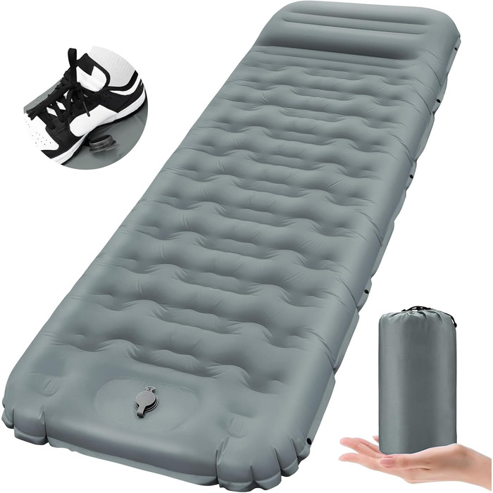 Ізомат FTSMTK самонадувна з помпою, 12 см товщина, для кемпінгу, ультралегка, компактна, надувна, спальний килимок для відпочинку на природі сірого кольору