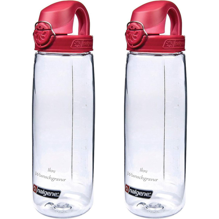 Набір з 2 пляшок для води Nalgene OTF 0,65 л з іменним гравіюванням, прозоро-червоні