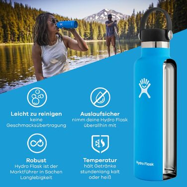 Термобутилка HYDRO FLASK 621 мл з нержавіючої сталі, ізольована спортивна пляшка з герметичною кришкою Flex Cap, стандартна шийка, Pineapple, придатна для миття в посудомийній машині
