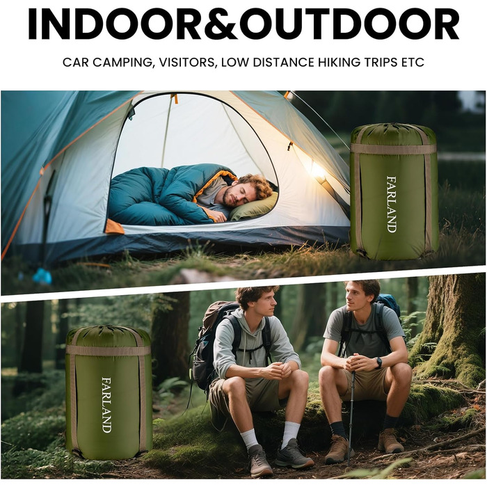 Сплячі мішки FARLAND для дорослих, підлітків та дітей, до -6.7°C, 3-4 сезони, водонепроникні, для кемпінгу та подорожей, з компресійним мішком