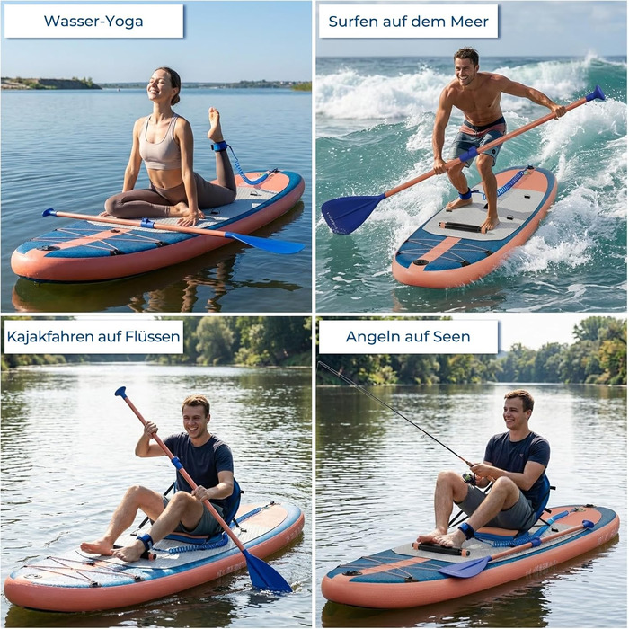 Надувний SUP борд Devoko 320x80x15 см з аксесуарами, 2-в-1 (сапборд + каяк), для серфінгу, риболовлі, йоги (блакитно-помаранчевий)