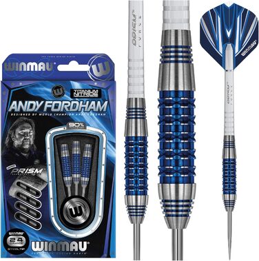 Професійні дротики WINMAU Andy Fordham, 24 г, вольфрамові, сталевий наконечник, набір з оперенням та держателями, спеціальна серія