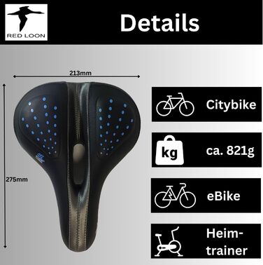 Сідло для велосипеда чоловіче, гелеве - Red Loon Globetrotter - для Citybike, комфортне, з водонепроникною кришкою, 245x225мм