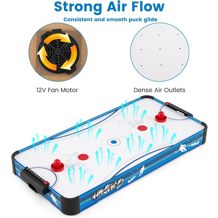 Тік-хокей HOMASIS: електричний стіл для гри з 2 шайбами та 2 шайбельними ключками. Підходить для дітей та дорослих. Кольори: синій та білий