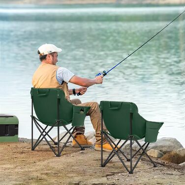 Зручний складаний стілець для кемпінгу з сумкою та нековзними ніжками. Ідеально підходить для риболовлі, відпочинку на пляжі, пікніків, саду та балкону. Колір: темно-зелений