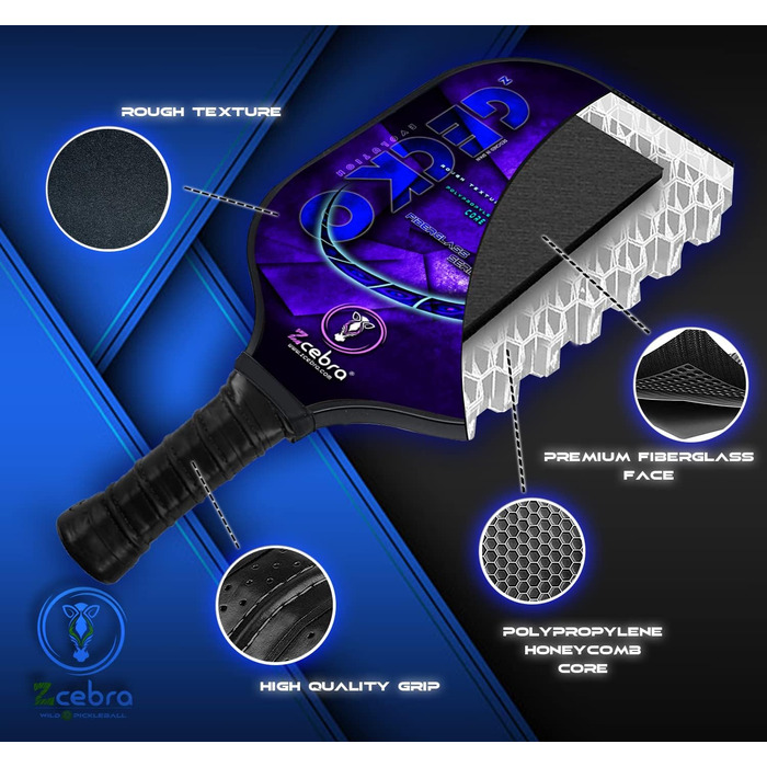 Плекачка для піклболу ZGECKO (Блакитна): Композитна, легка, з серцем з бджолиного дерева та поліпропілену