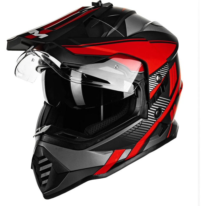 Мотошолом IL Dual Sport Adventure WS902 з сонцезахисним візором, Pinlock, для ендуро, ATV, кросу, ECE, червоний-чорний, розмір L