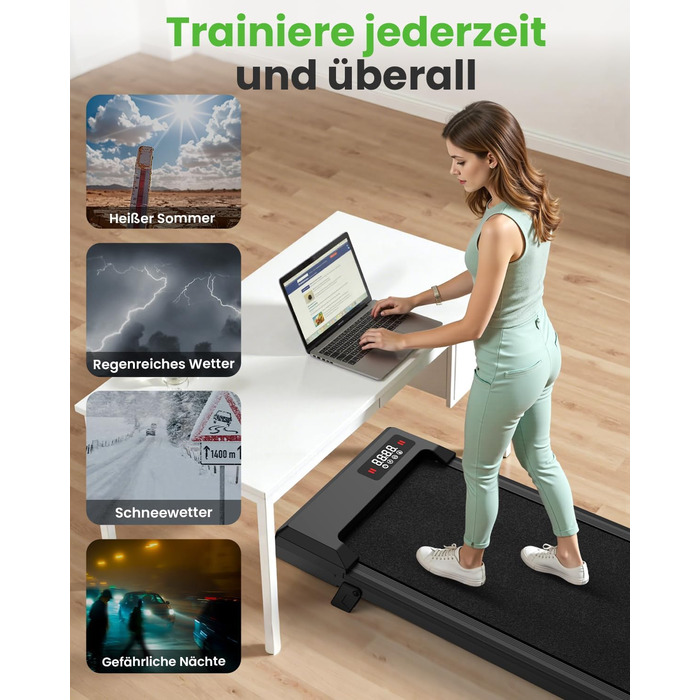 Біговий доріжка для дому HomeFitnessCode з нахилом, Walking Pad, електрична, 1-8 км/год, міні, чорна, 85 см