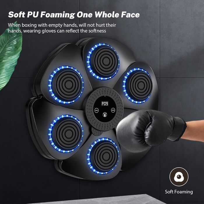 Музична бокс-машина: Smart Bluetooth боксерський тренажер з рукавичками, настінний, 9 режимів швидкості та лічильник ударів для дорослих та дітей (чорний)