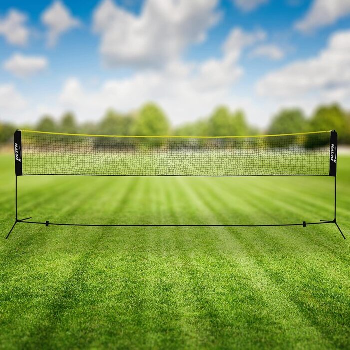 Мережа для бадмінтону та тенісу Hauki 400/500 см, чорно-синя, з сіткою для волейболу, 3 волани, сумка, сталевий каркас