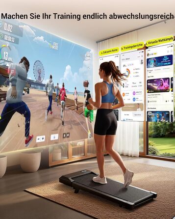 Складана бігова доріжка MJWW Raceable Walking Pad з нахилом 6-9%, потужність 2.5/3.0 HP, керування через додаток, AI-тренування та LED-дисплеєм для дому та офісу (чорна, 90 см)