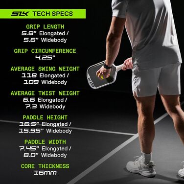 Paddel для піклболу SLK ERA Power: карбон + скловолокно, динамічний Fusion-ядро, для агресивної гри (білий/оптимальний захват)
