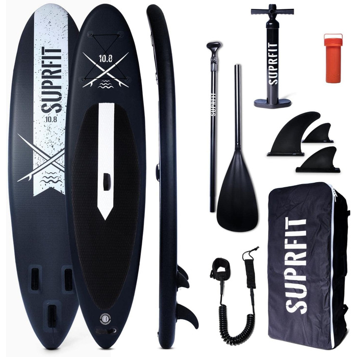 Надувний SUP дошка SUPRFIT для станд-ап паділбордингу, комплект, 330 x 78 x 15 см, до 150 кг, Lailani Black White