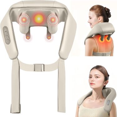 Електричний масажер для шиї та плечей Shiatsu з підігрівом, 4D масаж, бездротовий, для чоловіків та жінок