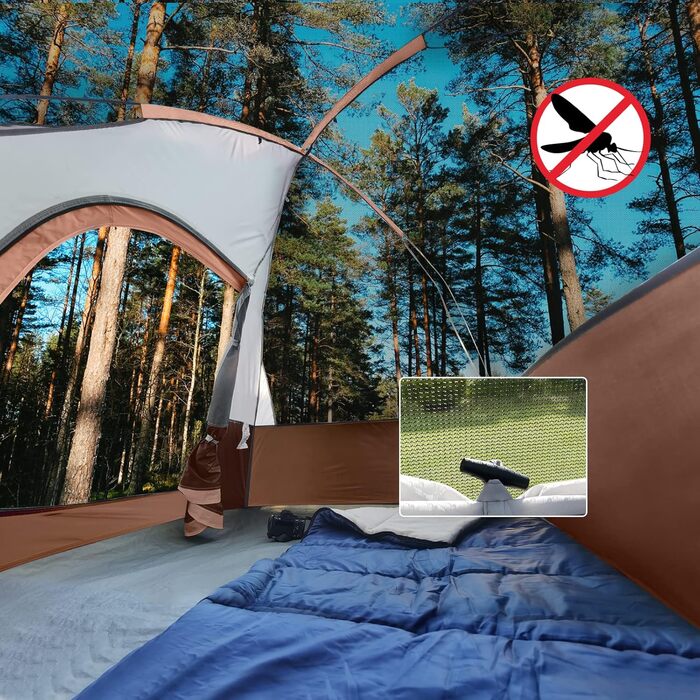 Намет кемпінговий 3-місний UNP Campingzelt, водонепроникний, вітростійкий, з тентом від дощу, легкий у встановленні, портативний купольний намет для кемпінгу (Хакі)