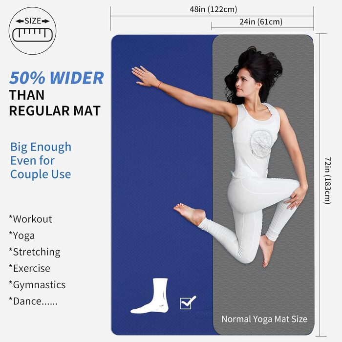 Йогамат CAMBIVO XXL: 183x122 см, 6-12 мм, TPE, з рушником