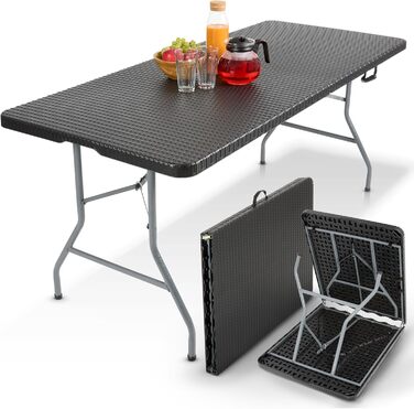 Складаний садовий стіл Arebos Buffettisch 182x74x74 см - чорний | для 8 осіб | з ручкою для перенесення