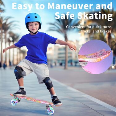 Скейтборд BELEEV 22 дюйми Mini Cruiser з LED-колесами та T-інструментом для початківців (графіті)