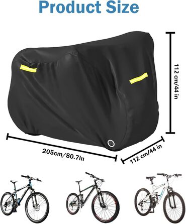 Водонепроникний чохол для велосипеда, захисна покриття з світловідбиваючими смугами, 420D Oxford, чорний, для 2 велосипедів (210x112x112 см)