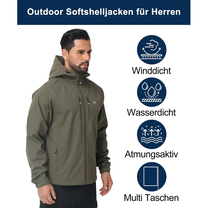 Чоловіча куртка Softshell Huayuzh водонепроникна та вітрозахисна, дихаюча outdoor куртка-вітровка для походів та кемпінгу, колір армійський зелений, розмір XXL
