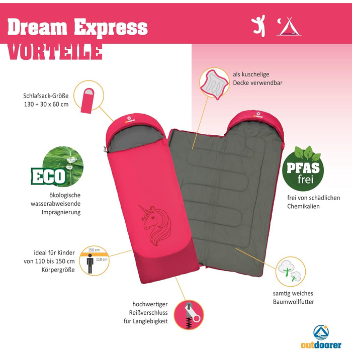 Дитячий спальник Outdoorer Dream Express рожевий, бавовняний - кокон для сну