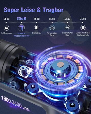 Масажний пістолет Lefity Mini 2600mAh, 30 швидкостей, 6 насадок, глибокий масаж для шиї, плечей, спини, USB-C, синій