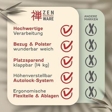 Складаний масажний стіл Zen Basic III з дерева, коричневий, мобільна масажна кушетка з регульованою висотою, підголівником, підлокітниками та сумкою