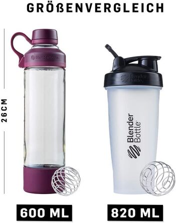 Скляна пляшка BlenderBottle Mantra з носиком та BlenderBall, для йоги, води та протеїну, BPA Free, 600 мл, фіолетова
