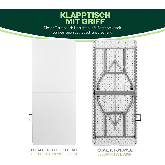 Складаний туристичний стіл Blumixx 180x74x74 - Легкий, стійкий, для кемпінгу, саду, балкону, фестивалів та відпочинку на природі.