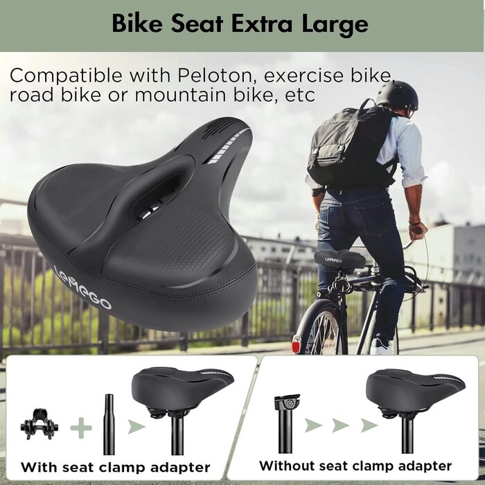 Зручний велосипедний сідло LEMEGO для чоловіків та жінок: широке, ергономічне, з гелевим наповнювачем. Підходить для MTB, шосе, електровелосипедів та міських велосипедів