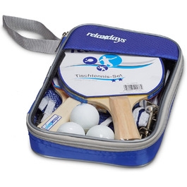 Набір для настільного тенісу Relaxdays: 2 ракетки, 3 м'ячі, сітка, блакитний