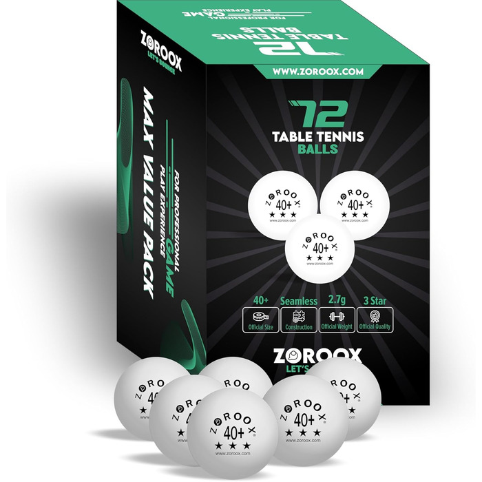 Набір тенісних м'ячів ZOROOX 72 шт. | 40+ | 3 зірки | ABS, для гри в приміщенні та на вулиці