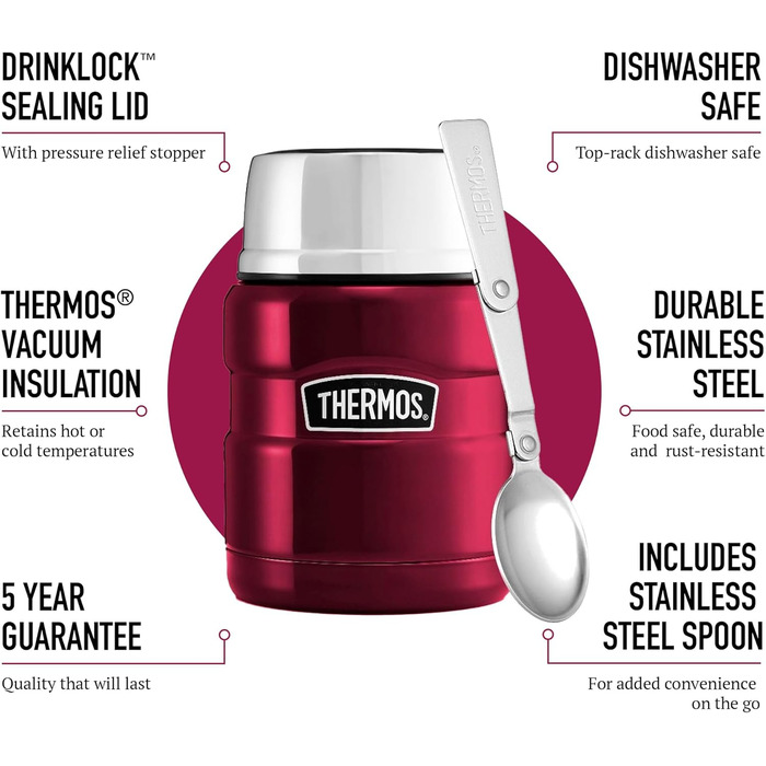 Термос для їжі Thermos King 0,47 л, нержавійка, червоний