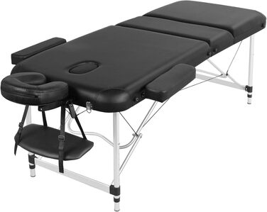 Складаний масажний стіл Yaheetech 3-секційний 70 см, регульований по висоті, з підголівником, чорний